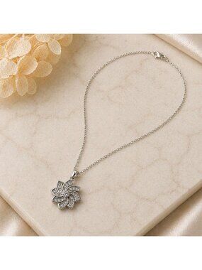 Vintage Spinner Necklace Made with Swarovski Crystal Pinwheel Sterling Overlay